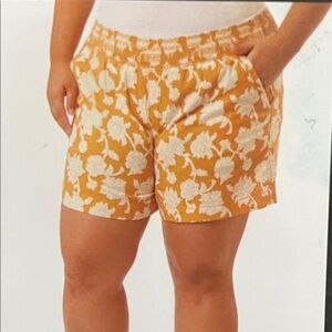 Women’s Floral Print Elastic-Waist Shorts - Orange 5” Size L